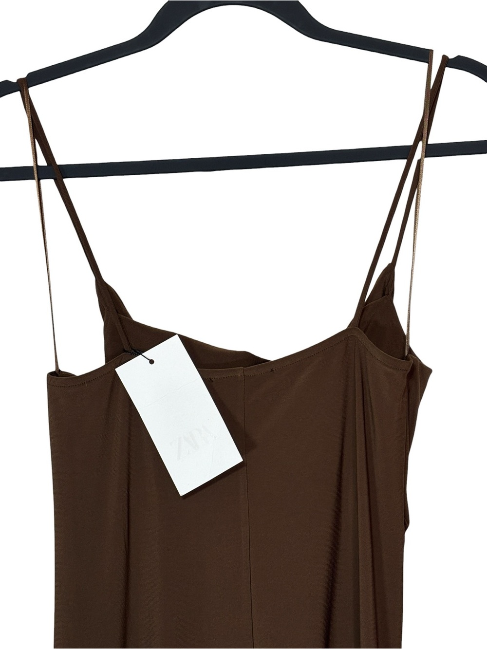 Zara NWT 2025 Ruched Midi Dress in Brown Sz M Wedding Guest Cocktail Prom Grad - Picture 7 of 15